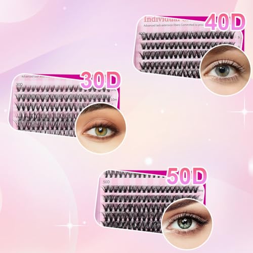 AOMIG Cluster Eyelash Extensions Kit, 640PCS Volume Fluffy Lash Clusters, 8-16mm Individual Lashes Kit with Eyelash Bond and Tweezers, Thick Eye Lash Clusters DIY Cat Eye Lashes Natural Looking