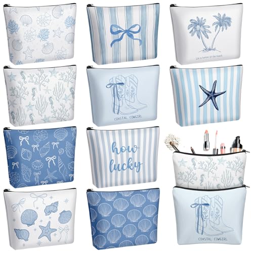 10 Pcs Ocean Themed Cosmetic Bags Bulk Zipper Pouch Makeup Bag for Women Girls Sea Weekend Travel Vacation Trip Gifts Supplies Nautical Party Favors Beach Accessories