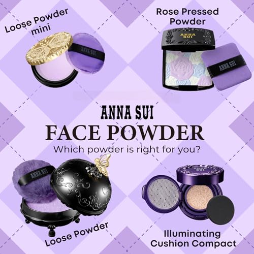 ANNA SUI Loose Face Powder Case Only - Refill Sold Separately, Black Vanity Case with Butterfly Motif, Come with Purple Puff