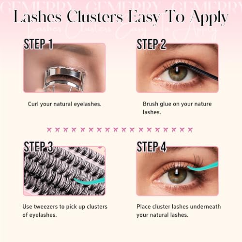 GEMERRY Lash Clusters 60D 80D 100D 200D Eyelashes Clusters Extensions 8-16mm Individual Lashes D Curl Fluffy Wispy False Eyelashes Cluster Lashe DIY Cluster for Beginners