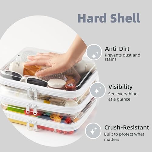 3-Pack Large Minus Clear Hard Shell Zipper Pouches, Clear Zipper Bags, Hard Case Pouches for Purse & Diaper Bag Organizer,and Travel Essentials£¨3L-£©