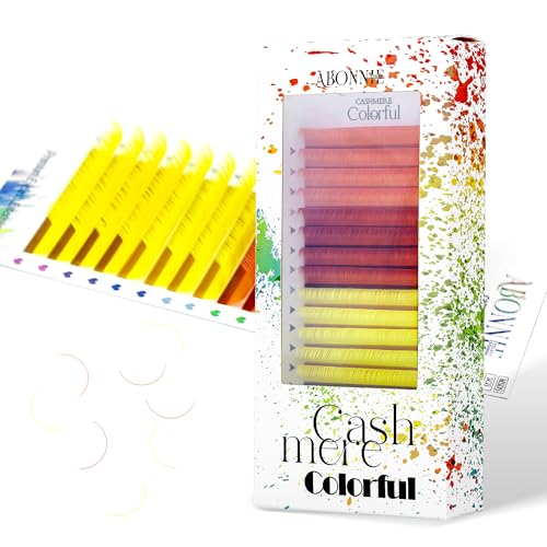 Colored Lash Extensions, 16 Rows Cashmere eyelashes, 0.07 D Curl 13mm Classic eyelash Extensions, Single Lash Extensions for Professional Salon Use (0.07-D-Yellow Gradient 13mm