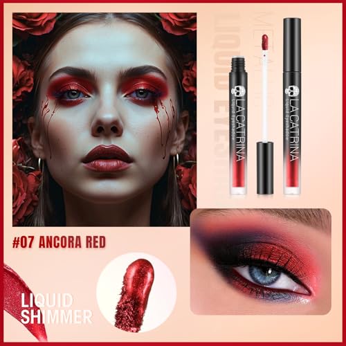 Liquid Red Metallic Eyeshadow - High Pigment Quick-Drying Sparkly Red Gothic Eyeshadow for Sensitive Eyes, Long Last Burgundy Eye Shadow for Christmas, Party, Easy to Remove, Crease-proof & Vegan #07