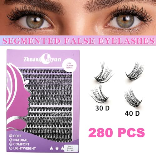 Eyelash Extension Kit 280pcs Individual Eyelashes Kit Cluster Lashes Natural Cluster 9-15mm Lash Extension Kit (30D&40D-9-15MIX KIT) (30D&40D KIT), Black (30D+40D)