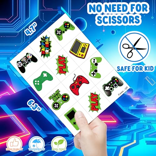 96 PCS Game Pre-Cut Temporary Tattoos Themed for Kids Birthday Party Decorations Supplies Favors Decor Super Cute Tattoo Stickers Sticker 8 Sheets Gifts for Boys Girls Games Classroom Rewards Carnival