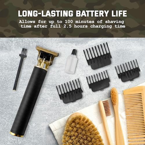 U.S. Army Electric Razor for Men, Hair and Beard Trimmer, T-Blade Clippers, Cordless Rechargeable Shaver with 4 Guide Combs