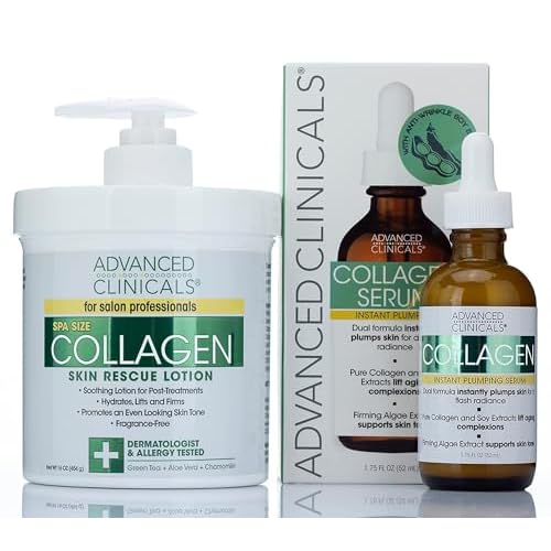 Advanced Clinicals Collagen Plumping Facial Serum + Collagen Skin Rescue Cream Set