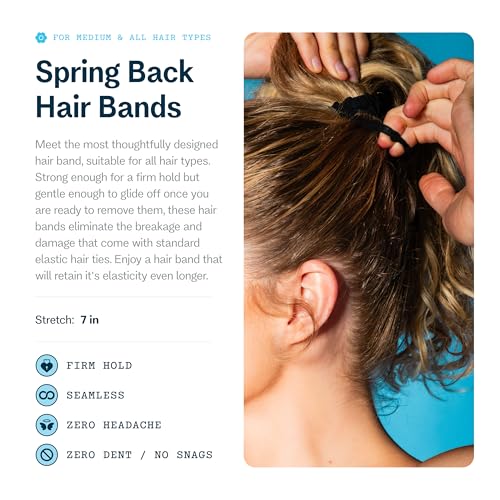 GIMME Women's Beauty Spring Back Hair Bands - No-Snag Elastic Bands for Medium - Gentle Ponytail Holders - Style Essential - Stretchy Hair Tie Pack - Black, 12 Pack