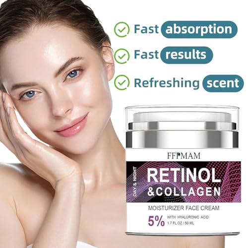 Retinol Cream for Face Anti Aging: Wrinkle Cream for Face Neck with Collagen Hyaluronic Acid - Night Moisturizer for Men Women - Facial Skin Care(1.7FL.Oz)