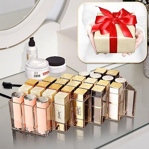 Lipstick Organizer,56 Lip Slots Acrylic Lipstick Holder,Stackable Lip Gloss Organizer,for Lipgloss Makeup Vanity Display, Clear (2 Pack)