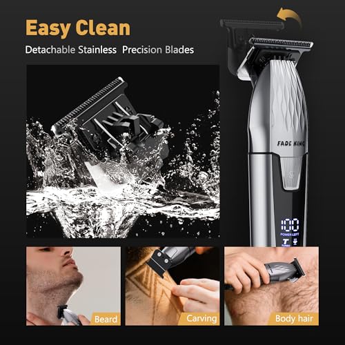 FADEKING¢ç Professional Hair Clippers for Men, Cordless Hair Clippers and Beard Trimmer for Men, Professional Barber Clippers for Hair Cutting and Beard Shaping & Grooming (Silver Black)
