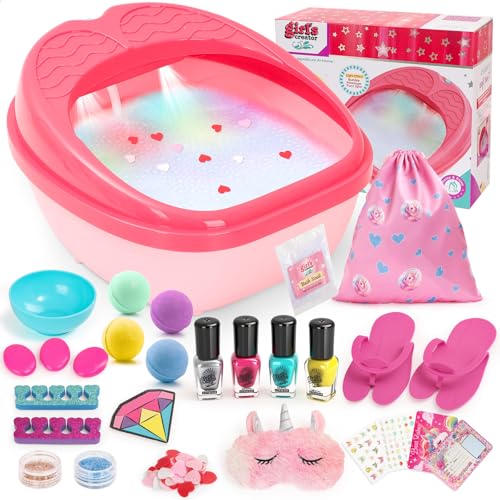 Kids Foot Spa Kit - Kids Spa Day Kit for Girls 4-12 Years. - Pedicure Foot Spa, Girls Spa Set Nails Art Salon Girl Stuff - Parties & Christmas Birthday Gifts for 7 8 9 10-12 Year Old Girl Gifts