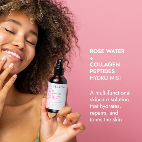 Alteya Organics Rose Water Face Toner ? With Collagen Peptides & Hyaluronic Acid ? Hydrating Facial Mist for Anti-Aging, Firming & Radiant Skin ? 4 Fl Oz / 120mL