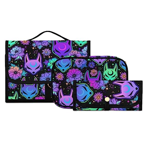 MNSRUU 3 PCS Toiletry Bag, Magic Fox with Camellia Hanging Makeup bag for Toiletries Travel Toiletry Organizer Bags Portable Clear Toiletry Kit