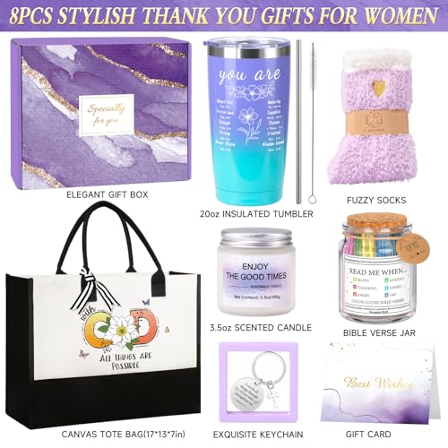 Thank You Gifts for Women, Appreciation Gifts for Women, Thank You Gift Baskets w/Tote Bag Acrylic Decor/Bible Verse Jar