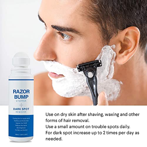 Razor Bump Stopper with Ingrown Hair Treatment: Razor Bumps Treatment for Men and Women, After Shave Solution for Ingrown Hairs and Razor Burns, Roll on Applicator - 3.38 Fl Oz