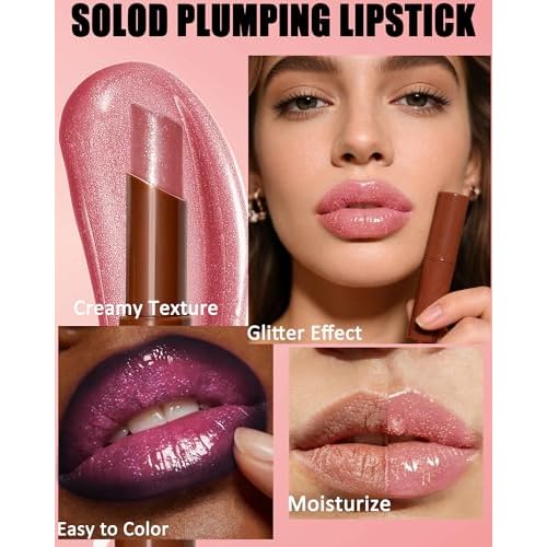 Lip Combo Set, Brown Matte Lip Liner Pencil & Pink Glitter Lipstick Kit, High Shine Highly Pigmented, Nourishing Moisturizing, Long Lasting Plumping Shimmer Lips Gloss Stain, Makeup Gift for Women-01