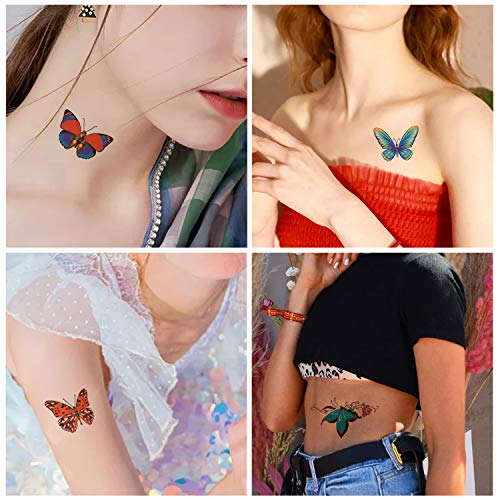 50 Sheets Butterfly Temporary Tattoos for Women Girls Kids - Colorful Body Art 3D Fake Tattoos, Butterfly Party Favors