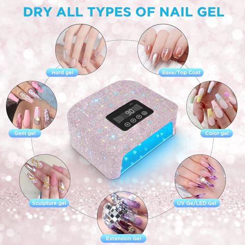 Aedavey Cordless UV Nail Lamp, Rechargeable LED Light with 4 Timer Modes, Gel Nail UV Decorate with Sparkling Rhinestones (Sparkly Lilac)