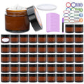 2oz Small Travel Containers with Black Lids,48 Pack Amber Glass Jars with Mini Disposable Spatula for Toiletries£¬Travel Storage£¬Makeup Beauty Products, Lotions, Powders and Ointments