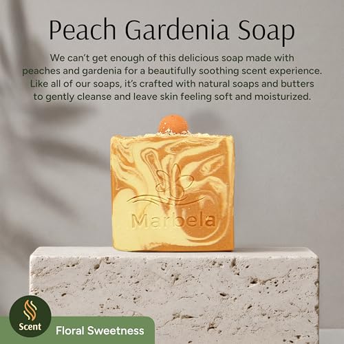 Marbela Cosmetics Peach Gardenia Handmade Soap Bar - Made in USA, Vegan Friendly, Palm Oil Free, Natural Bar Soap - Gentle Face & Body Soap for Daily Skin Care, Moisturizing & Nourishing - 3.5 oz