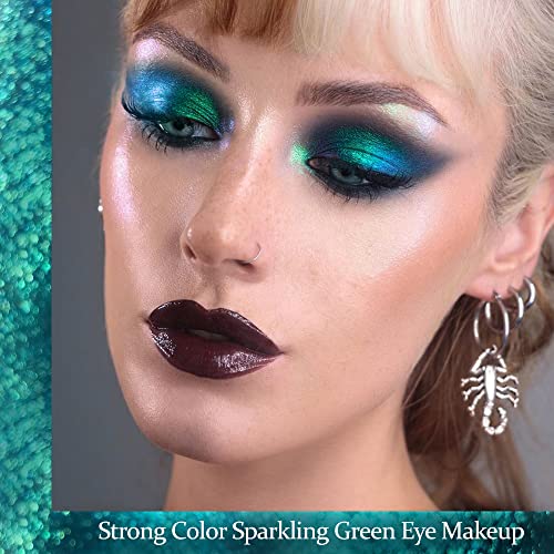 Afflano Single Green Eyeshadow Shimmery, Highly Pigmented Multichrome Eye shadow, Color Changing Forest Green Glitter Eyeshadow, Holographic Chrome Eye Shadow for green Eye Makeup