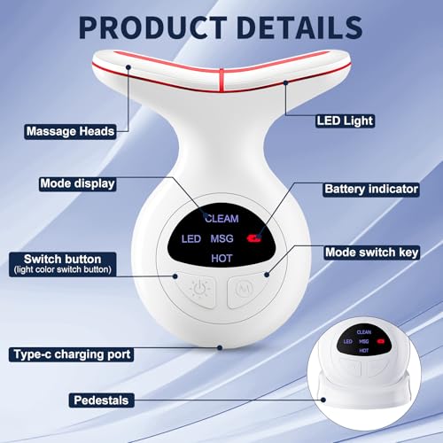 Red Light Therapy for Face, Multifunctional Face Massager with Micro-Current, LED Light Therapy & Vibration, at-Home Skin Care Face Sculpting Tool for Wrinkles, Micro-Current Facial Beauty Device