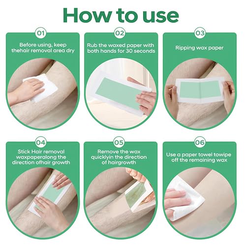 40pcs wax strips - Body Waxing Strips, Wax Kit for Women & Men - Brazilian Wax Kit, Back Waxing Kit, All Skin Types, Arms, Legs, Armpits, Bikini, 98% Natural, Hypoallergenic Odourless, Green
