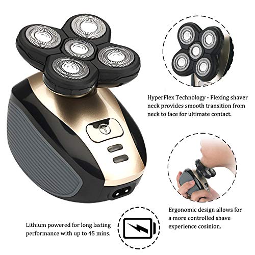 Men's Electric Bald Razor, 5 in 1 Bald Men's Head Shaver, IPX7 Waterproof Shaver Heads, Nose Hair Sideburn Trimmer, USB Rechargeable Bald Head Razor
