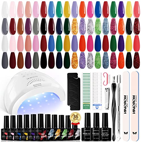 Morovan Gel Nail Polish Kit with UV Light: 36 Colors Gel Nail Polish Set with Pure Gillter Gel Polish Soak Off Gel Nail Kit Contain Base & Top Coat Nail Polish Starter Kit