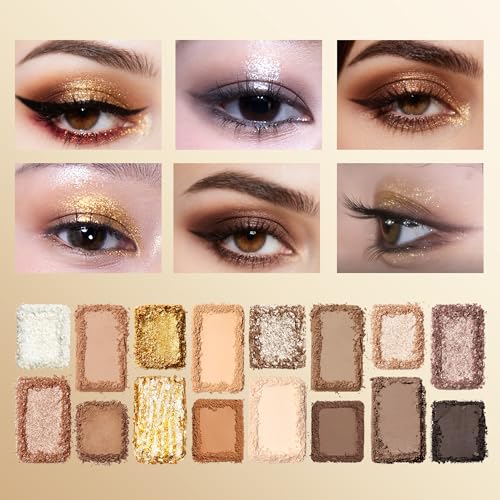 16-Color Golden Dune Eyeshadow Palette | Creamy Matte, Shimmer & Marbled Gold Shades | Vegan, Cruelty-Free, Long-Lasting Pigments | Perfect for Everyday Makeup & Desert-Inspired Glam (Nature)
