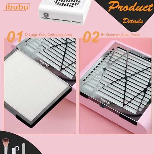 Nail Dust Collector Machine Electric Strong Suction Nail Dust Vacuum Cleaner Nail Salon Dust Extractor Acrylic Nail Powder Dust Collector Vacuum Fan with Multiple Tool Kits for Nails Pink