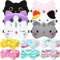 Wesiti 12 Pcs Sleepover Party Favors for Women Girls, 6 Cute Plush Sleep Eye Mask and 6 Spa Headband Washing Face Bow Makeup Headbands Cat Eyeshade for Sleepover Birthday Pajama Party Supply Gift