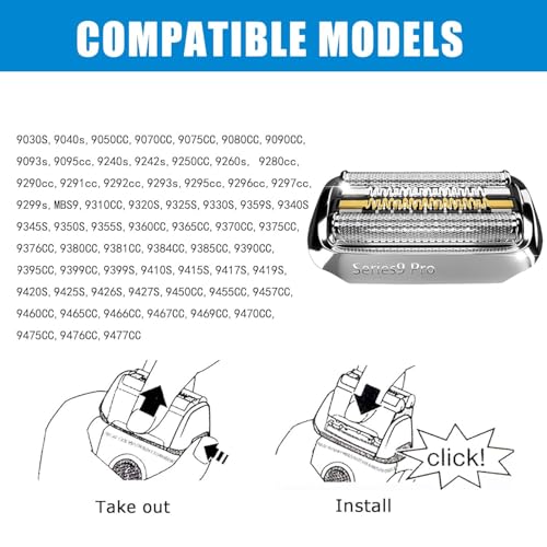 Series 9 94M Replacement Head Compatible with Braun Series 9 Shavers 9290cc, 9291cc, 9370cc, 9293s, 9385cc, 9390cc, 9330s, 9296cc