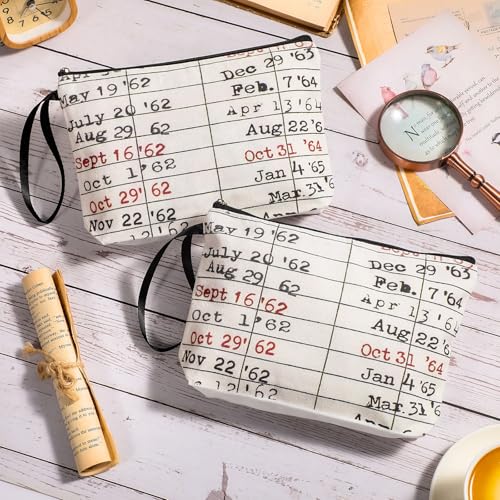 Sieral 20 Pcs Library Book Club Gifts Bookish Pouch Book Lover Gifts Bookish Zipper Canvas Pouch for Women Library Due Date Card Makeup Bag Back to School Party Favors
