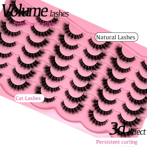 Short Fluffy Lashes Cat Eye 21 Pairs Natural False Strips Lashes Pack Wispy 3D Faux Mink Eyelashes