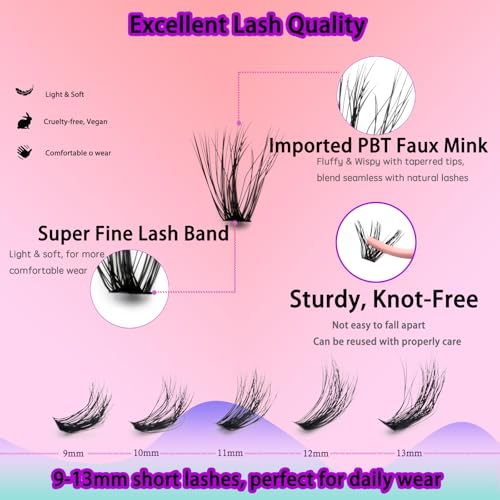 DAODER Wispy Lash Extension Kit 640Pcs Cluster Lashes Natural Look, Short Lash Clusters Kit 9-13mm 30D 40D 50D 60D D Curl Individual Lashes Kit with Lash Bond Seal Remover(30D+40D+50D+60D Kit 9-13mm)