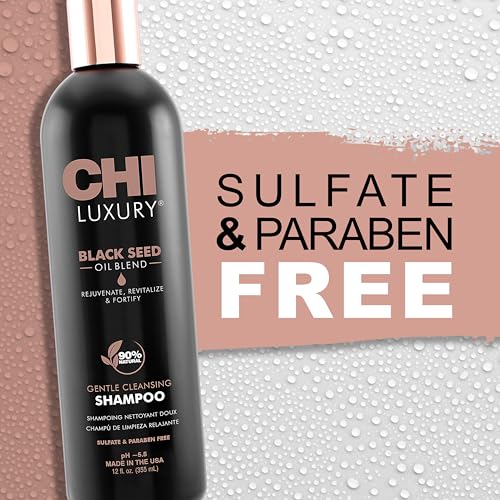 CHI Luxury Black Seed Oil Gentle Cleansing Shampoo, Adds Hair Volume & Body, Strengthens & Removes Impurities, Sulfate, Paraben, & Cruelty-Free, 12 Oz