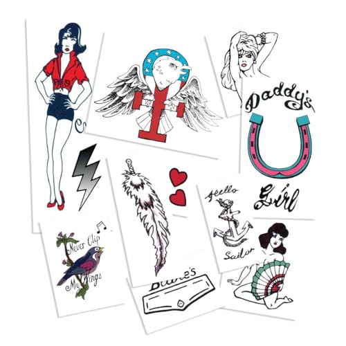 Retro Jazz Style Temporary Tattoo Set - 10 Piece Halloween Costume Accessories - Easy Halloween Costume Ideas