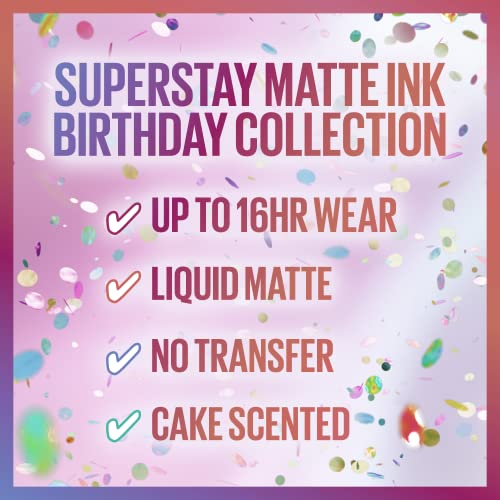 MAYBELLINE New York Super Stay Matte Ink Liquid Lipstick, Transfer-Proof, Long-Lasting, Limited-Edition Birthday-Cake-Scented Shades, Life of the Party, 0.17 Fl Oz