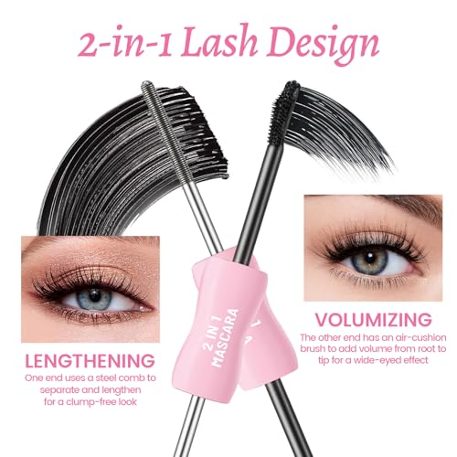 Dual-Ended Iron Wand Mascara, Waterproof, Volumizing and Lengthening, Long Lasting, Smudge-Proof, Clump-Free, Black Metal Wand Mascara Makeup for Women