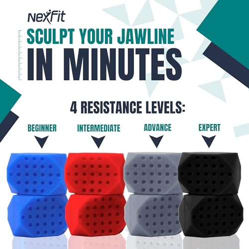 Jaw Exerciser for Men & Women ? 4-Level Resistance Jaw Trainer for Men & Women ? Food-Grade Silicone Double Chin Reducer ? 8 Piece Kit with Carry Cases ? Compact Mewing Jawline Shaper for Women