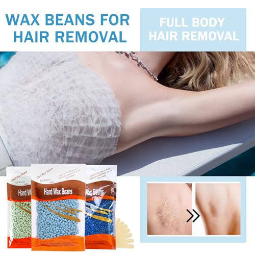 12PCS Hard Wax Beads for Hair Removal,Hair Removal Wax Beads for Face and body,At Home Waxing Bead with Sticks,Waxing Kit for All Skin Types
