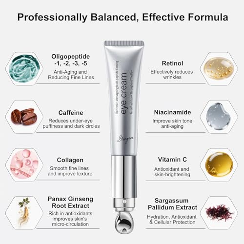Multi-Peptide & Retinol Eye Cream,Electric Massage Eye Cream With Caffeine,Niacinamide,Vitamin C & for Dark Circles, Puffiness Puffy Bags & Wrinkles £¬Anti-Aging Eye Cream for Fine Lines, 0.7 fl.oz
