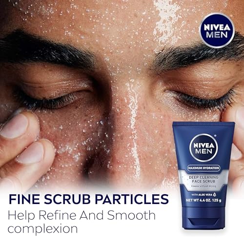 NIVEA MEN Maximum Hydration Moisturizing Face Wash (5 Fl Oz) + Maximum Hydration Deep Cleaning Face Scrub (3 x 4.4 Oz), Skin Care Set for Men with Aloe Vera