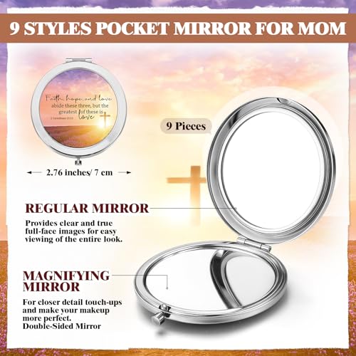 RattanView 9 Pcs Christian Gifts for Women Bible Verse Compact Mirrors Religious Gifts Inspirational Pocket Mirror for Mother Women Friends