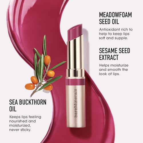 bareMinerals Dewy Lip Gloss-Balm, Hydrating Lip Gloss + Tinted Lip Balm Hybrid, Shine Finish + 24HR Hydration, For Soft + Smooth Lips, Non-Sticky, Vegan