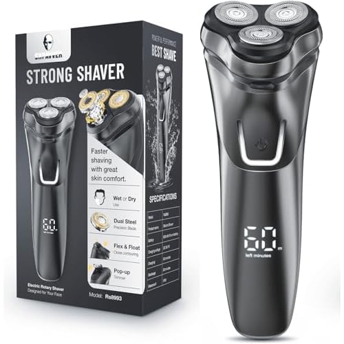 Premium Men's Electric Razor: Cordless Wet/Dry Rotary Shaving, Gentle on Sensitive Skin, USB Fast Charging & Precision Trimmer Upgraded Gorgeous Black