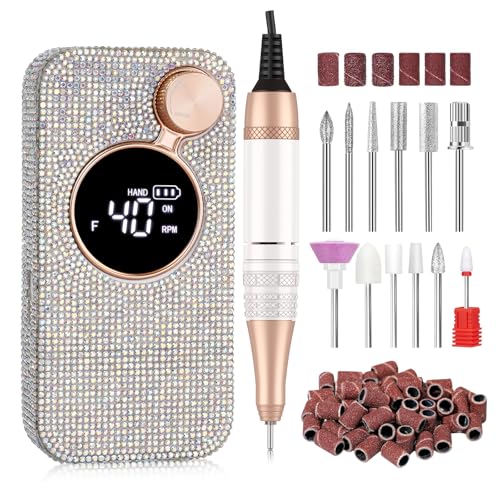 Electric Nail Drill, 40000RPM Cordless Nail File with 12 Drill Bits for Acrylic Nails Gel Polishing, E File Professional, Nail Kit Machine for Manicure Salon Home AB Diamond
