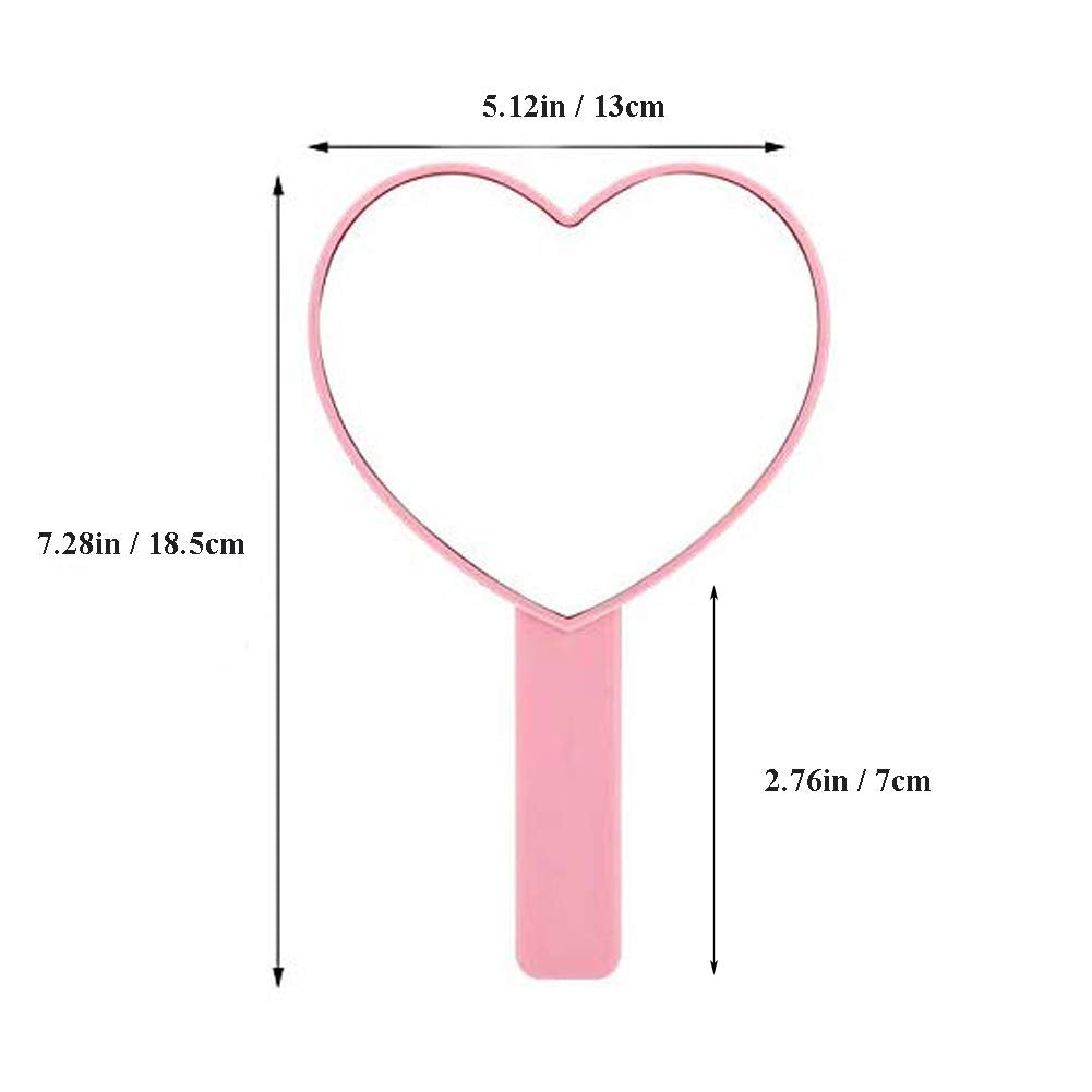 TBWHL Heart-Shaped Travel Handheld Mirror, Cosmetic Hand Mirror with Handle (Pink, 2 Pack)